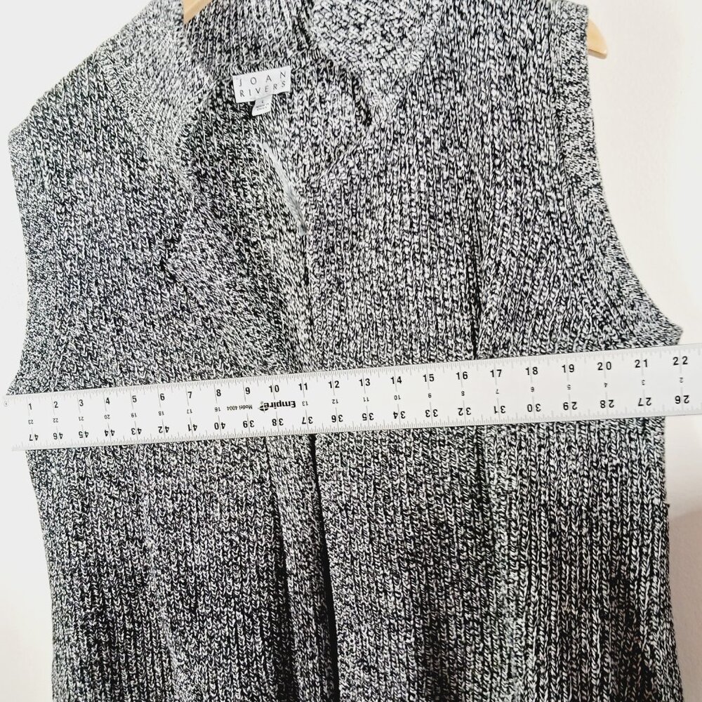 Joan Rivers, Black & White Marled Knit Sleeveles Cardigan Sweater Duster, Sz LRG - Picture 13 of 15